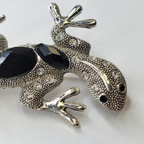 Silver Lizard Brooch Pin Rhinestone Gecko or Lizard Brooch Pin - Picture 7 of 14